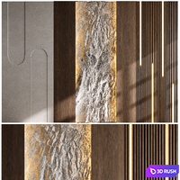 Headboard wood and concrete 3d Wall Panel 02 3D Model Vray, Corona
