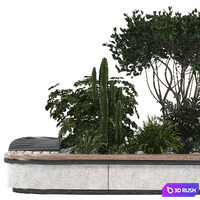 Concrete Flowerpot with Bench 10 3D Model Vray, Corona