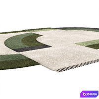 Carpet Contemporary Oval Rug with Geometric Pattern in Green Hues and Beige in Wool 3D Model Corona