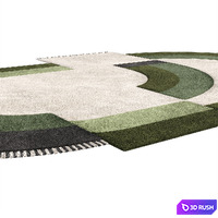 Carpet Contemporary Oval Rug with Geometric Pattern in Green Hues and Beige in Wool 3D Model Corona