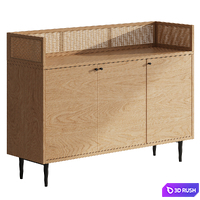 Noya Oak &amp; Rattan Cane Sideboard from LaRedoute 3D Model Vray, Corona