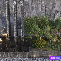 Water falls with Stonewall Plants &amp; birds 3D Model Vray