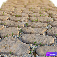 Decorative walkway with pebbles 3D Model Vray