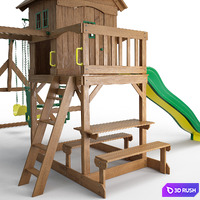 Springboro Wooden Swing Set 3D Model Vray