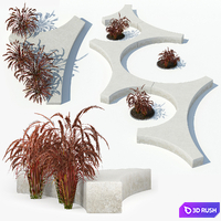 Folia bench Graceful Fountain Grass 3D Model Vray