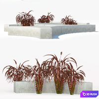 Folia bench Graceful Fountain Grass 3D Model Vray