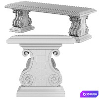 Stone Garden Bench 3D Model Vray, Corona