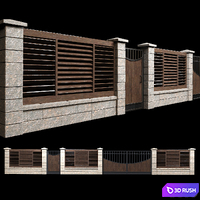 Fence with gates and wicket 2 3D Model Vray, Corona