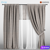 Light brown curtains with pickup + white tulle + Roman curtain. 3D Model Vray, Corona