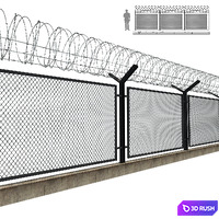 Barbed wire fence 3D Model Vray