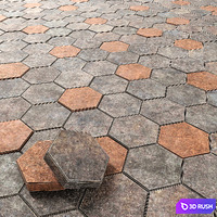 Paving hexagon / Hexagonal Cobbles 3D Model Vray