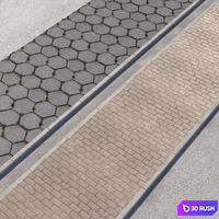 2 sidewalk options with road set_11 3D Model Vray
