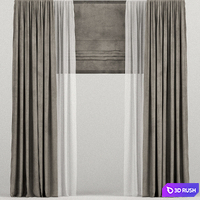 Velvet brown curtains with Roman and tulle. 3D Model Vray, Corona