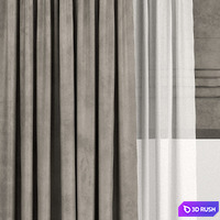 Velvet brown curtains with Roman and tulle. 3D Model Vray, Corona