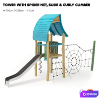 KOMPAN. “TOWER WITH SPIDER NET, SLIDE &amp; CURLY CLIMBER" 3D Model Vray, Corona