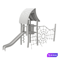 KOMPAN. “TOWER WITH SPIDER NET, SLIDE &amp; CURLY CLIMBER" 3D Model Vray, Corona