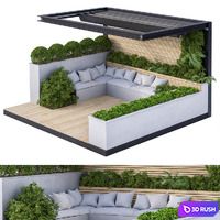 Roof Garden and Landscape Furniture with Pergola 02 3D Model Vray, Corona