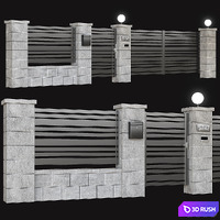 Fence with gate and intercom 3D Model Corona