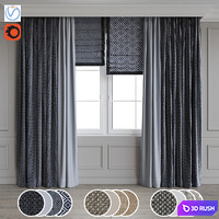Modern style curtains 11 3D Model Vray, Corona