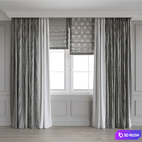 Modern style curtains 11 3D Model Vray, Corona