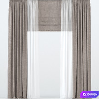 Brown straight curtains with tulle and roman.