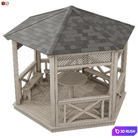 Garden Gazebo made of wood 03 3D Model Vray, Corona