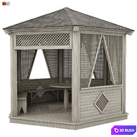 Garden Gazebo made of wood 04 3D Model Vray, Corona