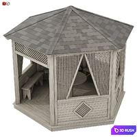 Garden Gazebo made of wood 04 3D Model Vray, Corona