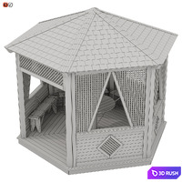 Garden Gazebo made of wood 04 3D Model Vray, Corona