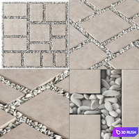 Paving tile square pebble n2 / Paving tile square of pebble slabs 3D Model Vray