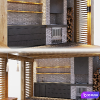 Wooden gazebo with summer kitchen 3D Model Vray, Corona
