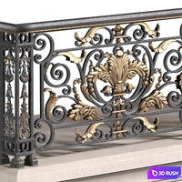 Balcony with classic wrought iron railing 3D Model Vray, Corona