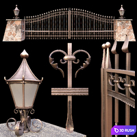 Iron gates arched driveway 3D Model Vray, Corona