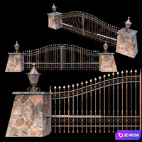 Iron gates arched driveway 3D Model Vray, Corona