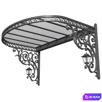 Awning over the porch. A visor over the front door. Wrought iron Сanopy