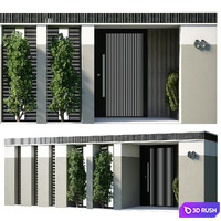 Door Outdoor entrance and fence and garden 01 3D Model Vray, Corona