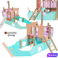 Childrens playground "Pirate ship" color set 3D Model Vray, Corona