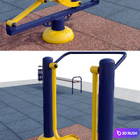 Sports ground with outdoor exercise trainers. Playground 3D Model Vray, Corona