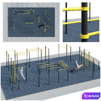 Sports ground with pull up bars. Playground 3D Model Vray, Corona