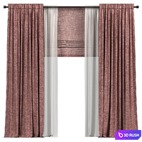 Curtains with roman and tulle 3D Model Vray, Corona