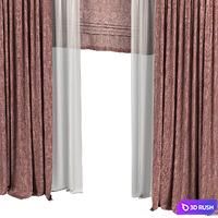 Curtains with roman and tulle 3D Model Vray, Corona