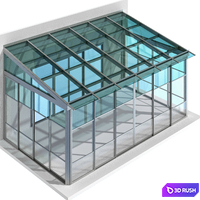 Metal glazed veranda terrace 3D Model Vray, Corona