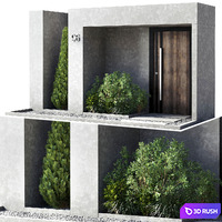 Door outdoor entrance and fence and garden 02 3D Model Vray, Corona