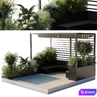 Landscape Furniture by pool with Pergola and Roof garden 08 3D Model Corona