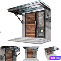 MODERN ENTRANCE WITH GLASS CANOPY NO3 3D Model Vray, Corona