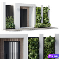 Door outdoor entrance and fence and graden 04 3D Model Vray, Corona