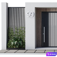 Door outdoor entrance and fence and graden 04 3D Model Vray, Corona