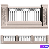 Oriental style fence with wrought iron railing. Fence in oriental style 3D Model Vray, Corona