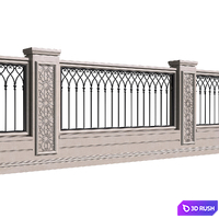 Oriental style fence with wrought iron railing. Fence in oriental style 3D Model Vray, Corona