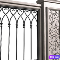 Oriental style fence with wrought iron railing. Fence in oriental style 3D Model Vray, Corona